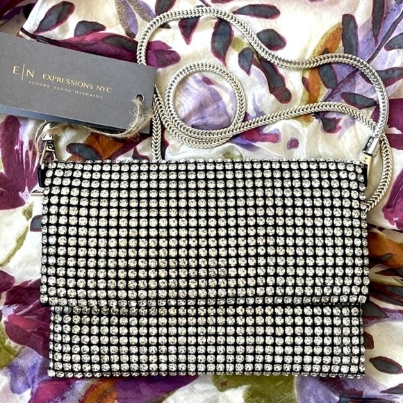Brand New Expressions NYC Rhinestone Foldover Clutch Crossbody Purse Sparkly - Picture 14 of 14